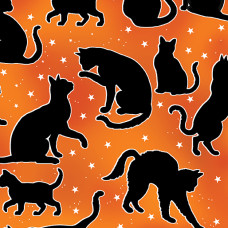 Halloween Spirit Black Cats on Orange
