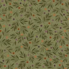 Autumn Harvest Flannel Berries and Leaves Green