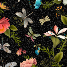 Dragonfly Garden Dragonfly/Floral Black