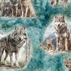 Running with the Pack  wolves on Teal