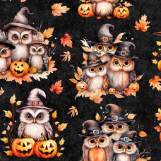 QT Cuties Halloween Owls on Charcoal